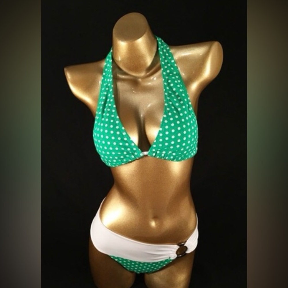 ✅ NEW ✅ Green and White Polka Dot Bikini Set